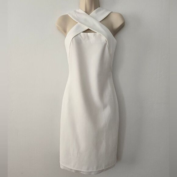 Halston Andie Crossover Neck Cocktail Dress NWOT Unhemmed - Picture 4 of 11